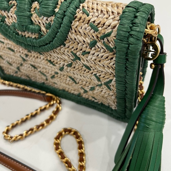 NWOT Tory Burch Fleming Soft Straw Wallet Crossbody - Arugula Green Chain Bag - Picture 3 of 12